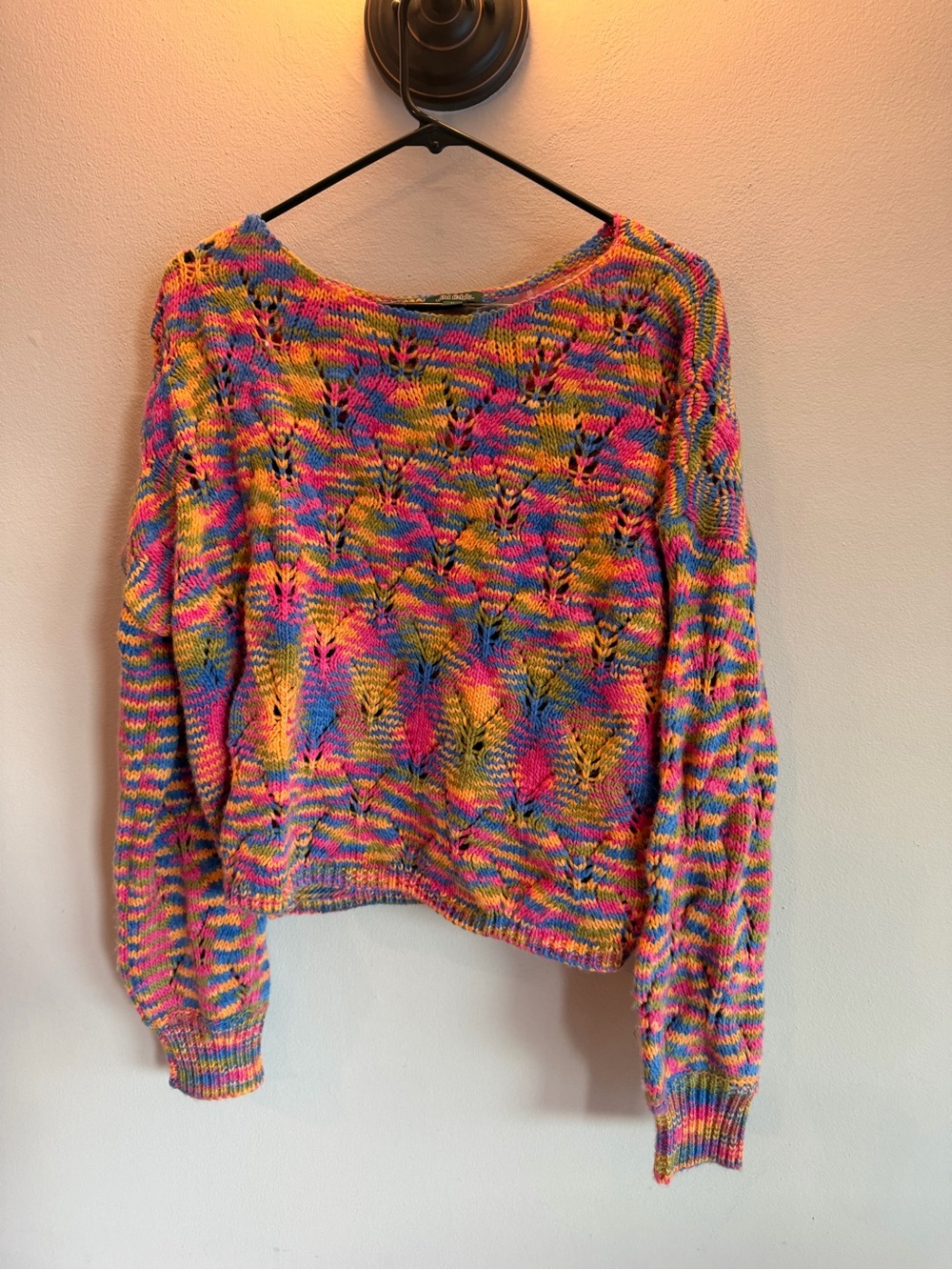 wild fable Multicolor Open-Knit Scoop Neck Sweater